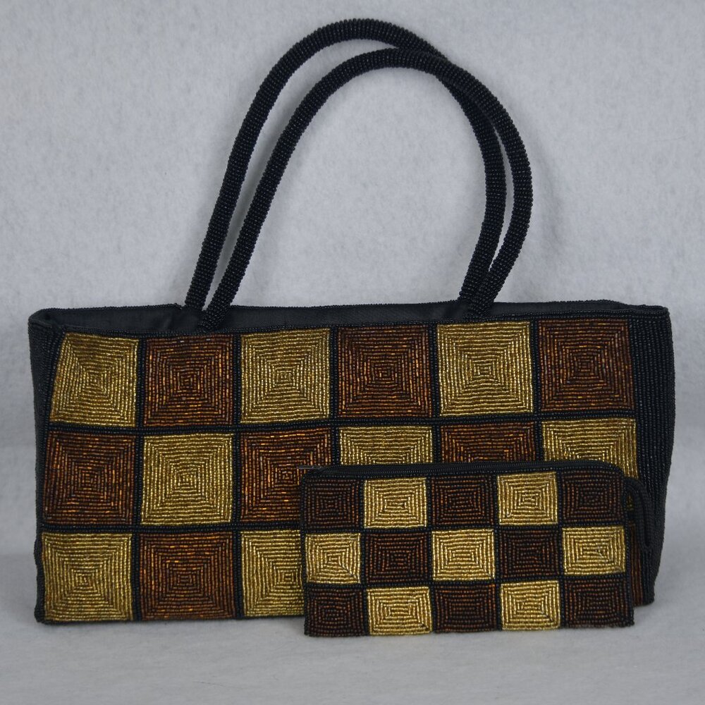 Vintage Beaded Rectangular Geometric Pattern W/Ex… - image 1